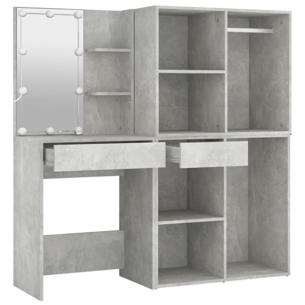 vidaXL LED Dressing Table with 2 Cabinets Concrete Grey Engineered Wood 6