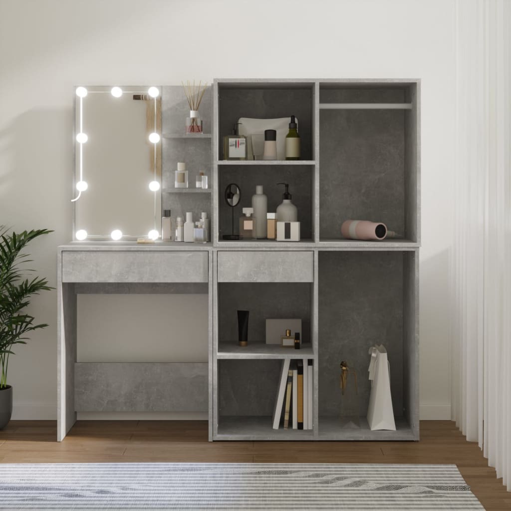 vidaXL LED Dressing Table with 2 Cabinets Concrete Grey Engineered Wood 1
