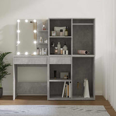 LED Dressing Table with Cabinets Engineered Wood Concrete grey