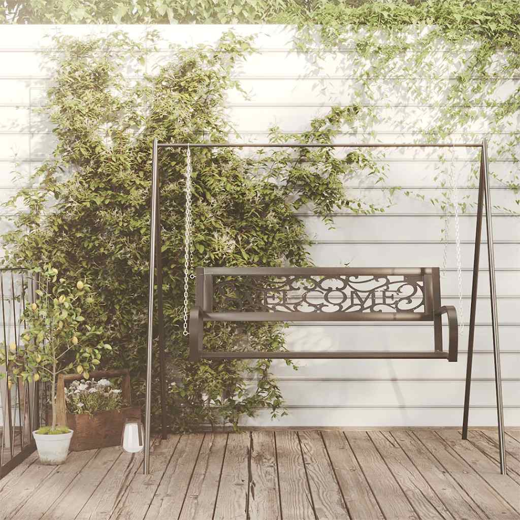 vidaXL Garden Swing Bench 125 cm Steel and Plastic Black 3