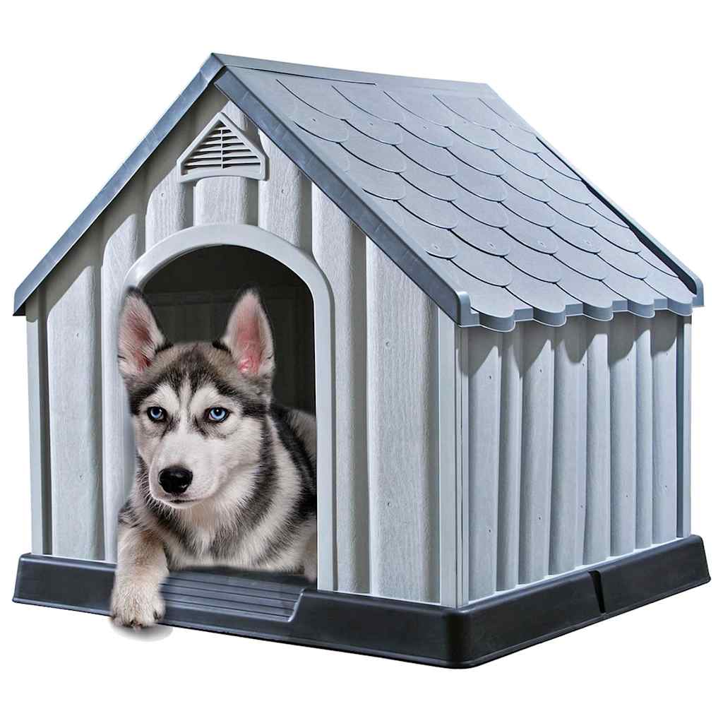 337894 vidaXL Dog House Grey 92x87x91 cm Plastic 1