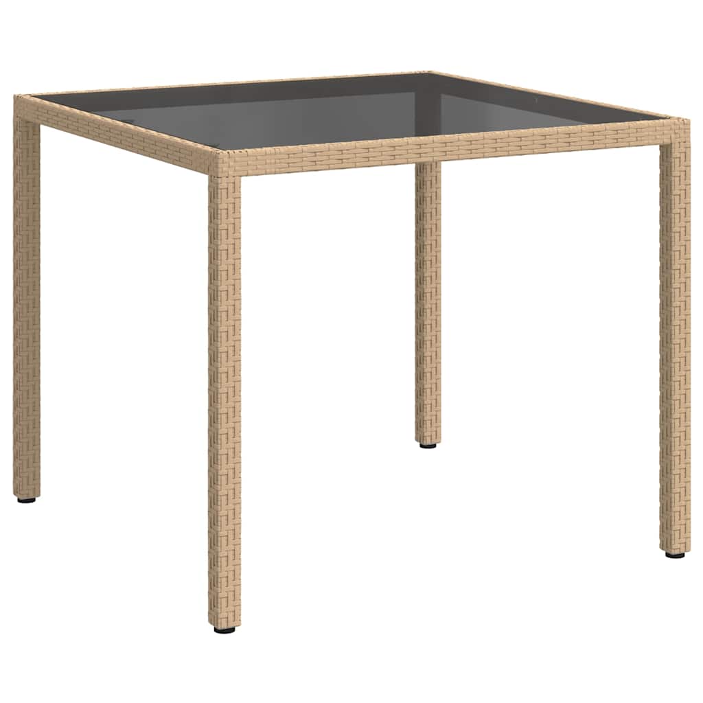 Garden Table Tempered Glass and Poly Rattan Beige 90 x 90 x 75 cm