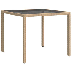 Garden Table Tempered Glass and Poly Rattan Beige 90 x 90 x 75 cm