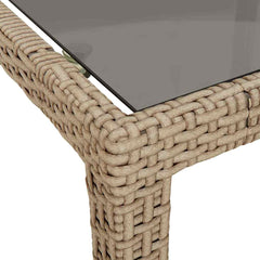 Garden Table Tempered Glass and Poly Rattan Beige 90 x 90 x 75 cm