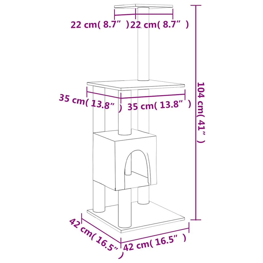 vidaXL Cat Tree | Light grey | Engineered wood, plush, sisal | 104 cm tall 6