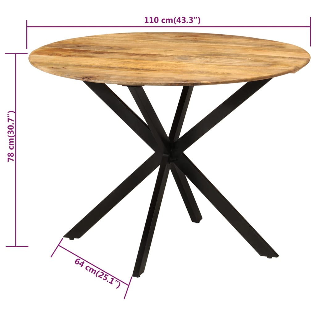 vidaXL Dining Table Ø110x78 cm Solid Wood Mango and Steel 6