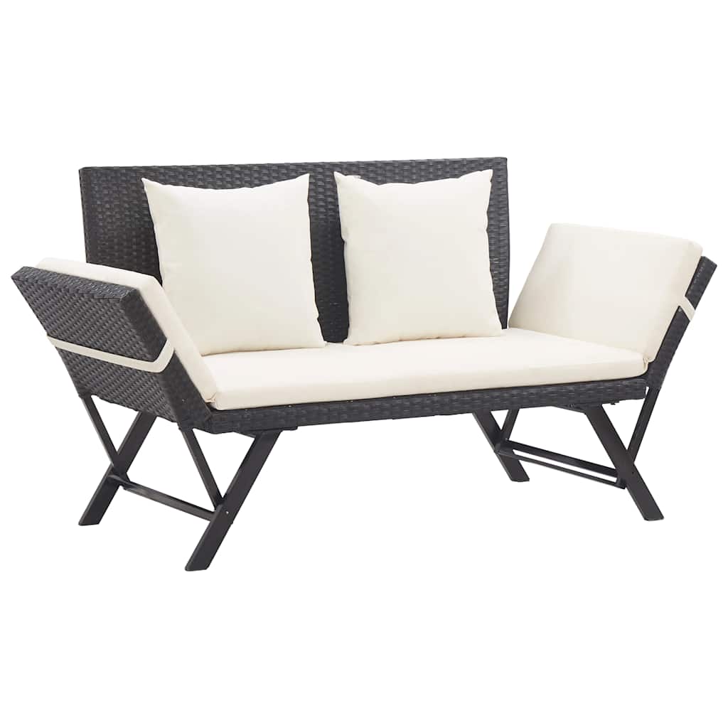 vidaXL Garden Bench with Cushions Black 176 cm Poly Rattan 2