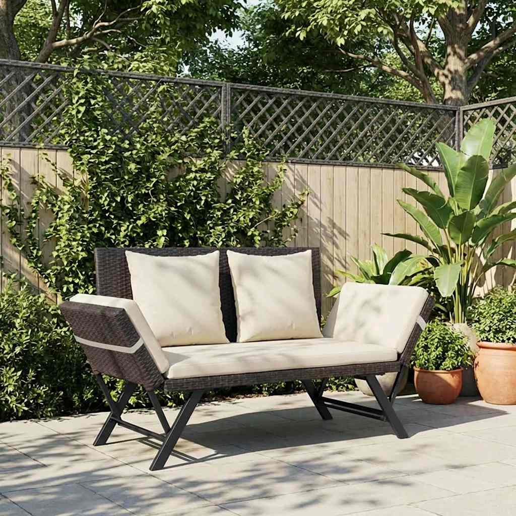vidaXL Garden Bench with Cushions Brown 176 cm Poly Rattan 1