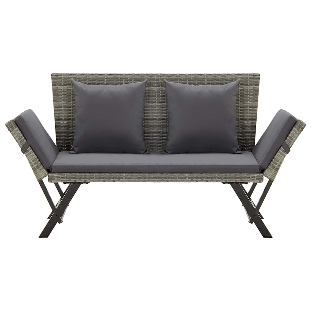 vidaXL Garden Bench with Cushions Grey 176 cm Poly Rattan 3