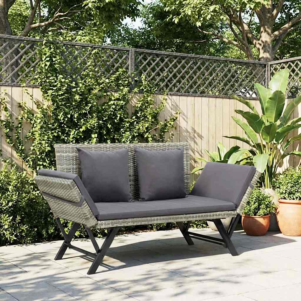 Garden Bench with Cushions 176 cm Poly Rattan in Grey