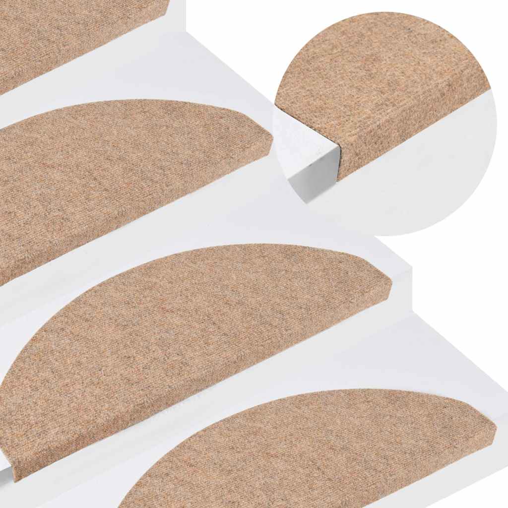 136394 vidaXL Stair Mats Self-adhesive 15 pcs 65x22,5x3,5 cm Beige 1
