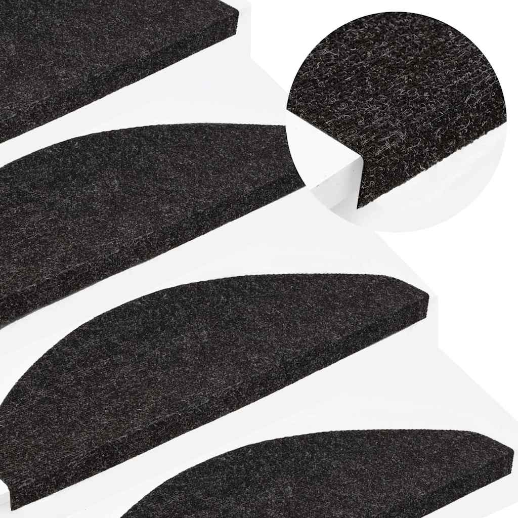 136395 vidaXL Stair Mats Self-adhesive 15 pcs 65x22,5x3,5 cm Anthracite 1