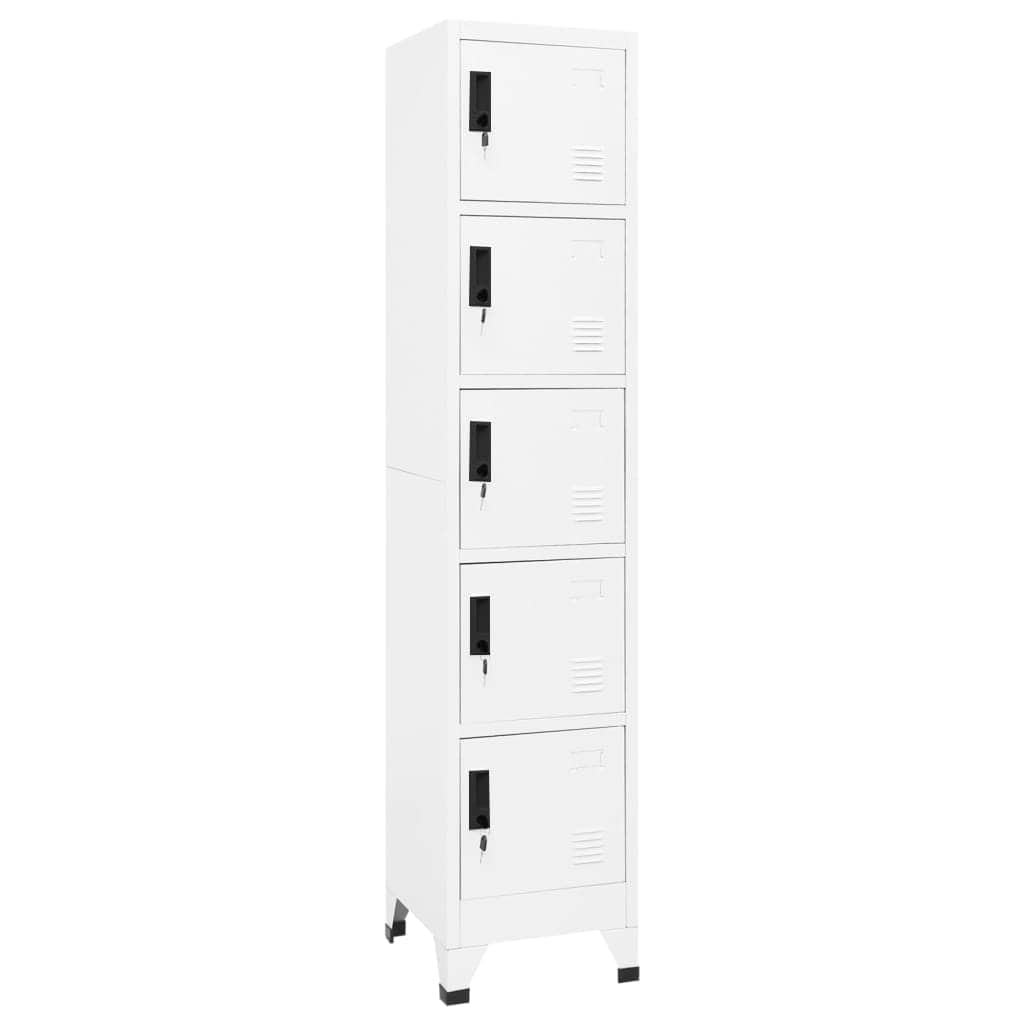 Locker Cabinet 38x45x180 cm Steel White With 5 lockers