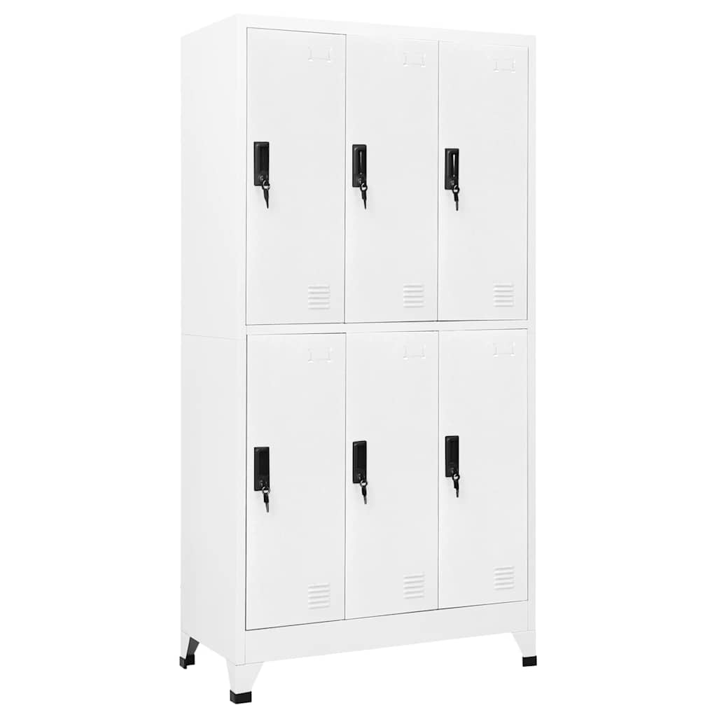 Locker Cabinet 90x45x180 cm Steel With 6 lockers White