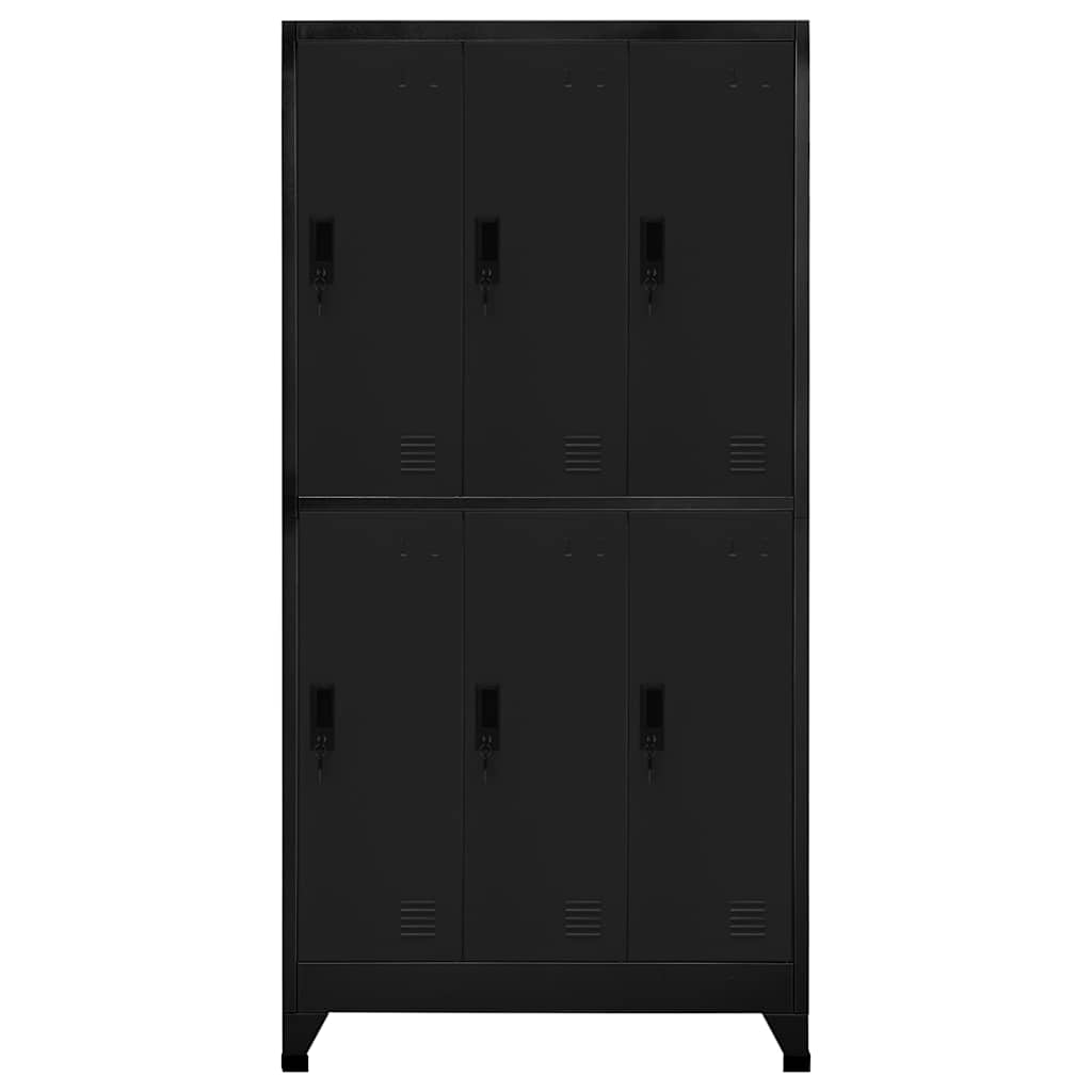Locker Cabinet 90x45x180 cm Steel With 6 lockers Black