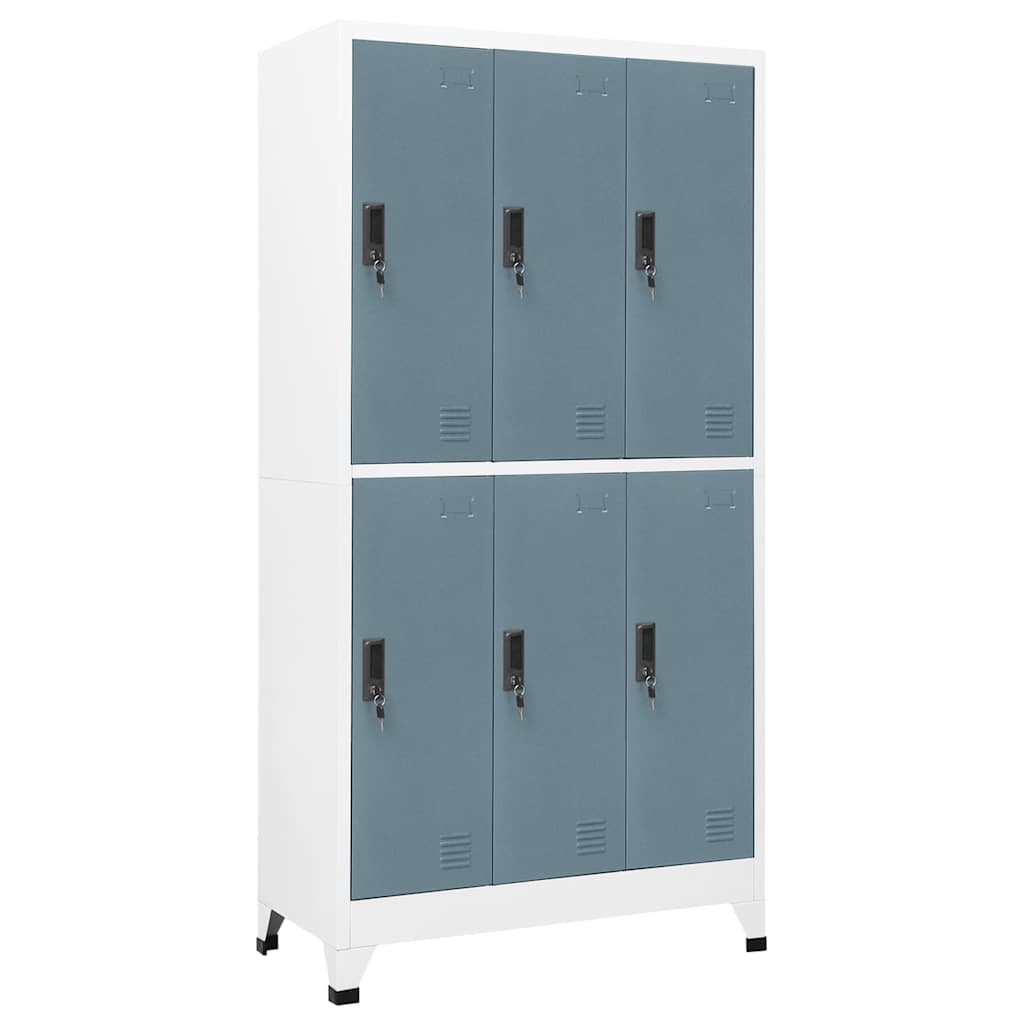 Locker Cabinet 90x45x180 cm Steel With 6 lockers Light grey and dark grey