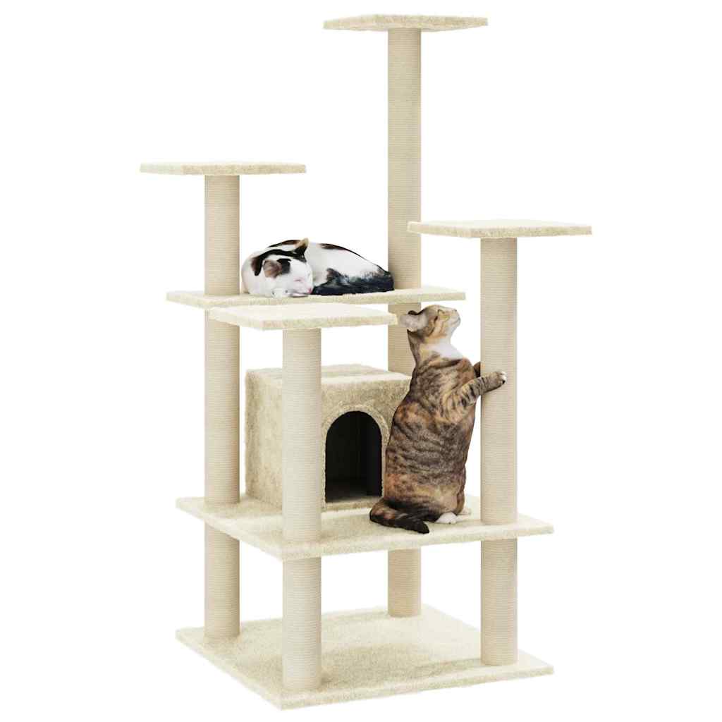 vidaXL Cat Tree | Cream | Engineered wood, plush, sisal | Medium | Durable 3