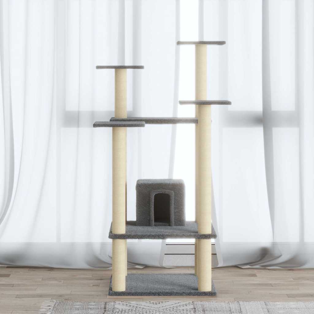 171480 vidaXL Cat Tree with Sisal Scratching Posts Light Grey 110 cm 1