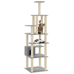 vidaXL Cat Tree | Light grey | Engineered wood, plush, sisal | Large | Cat Tree 3