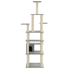 vidaXL Cat Tree | Light grey | Engineered wood, plush, sisal | Large | Cat Tree 4