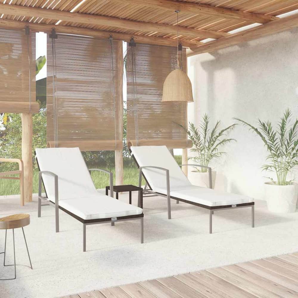 vidaXL Sun Loungers 2 pcs with Table Poly Rattan Brown 1