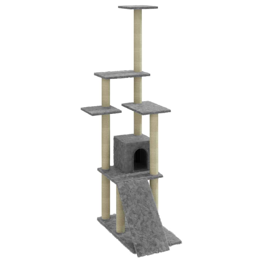 vidaXL Cat Tree | Light grey | Engineered wood | 155 cm tall | Durable 2