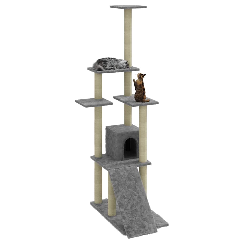 vidaXL Cat Tree | Light grey | Engineered wood | 155 cm tall | Durable 3