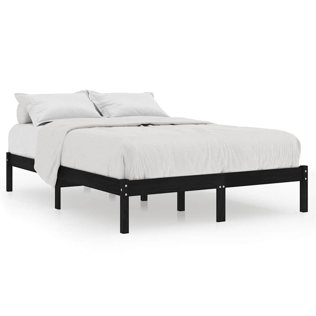 vidaXL Bed Frame without Mattress Black Solid Wood King Size 2