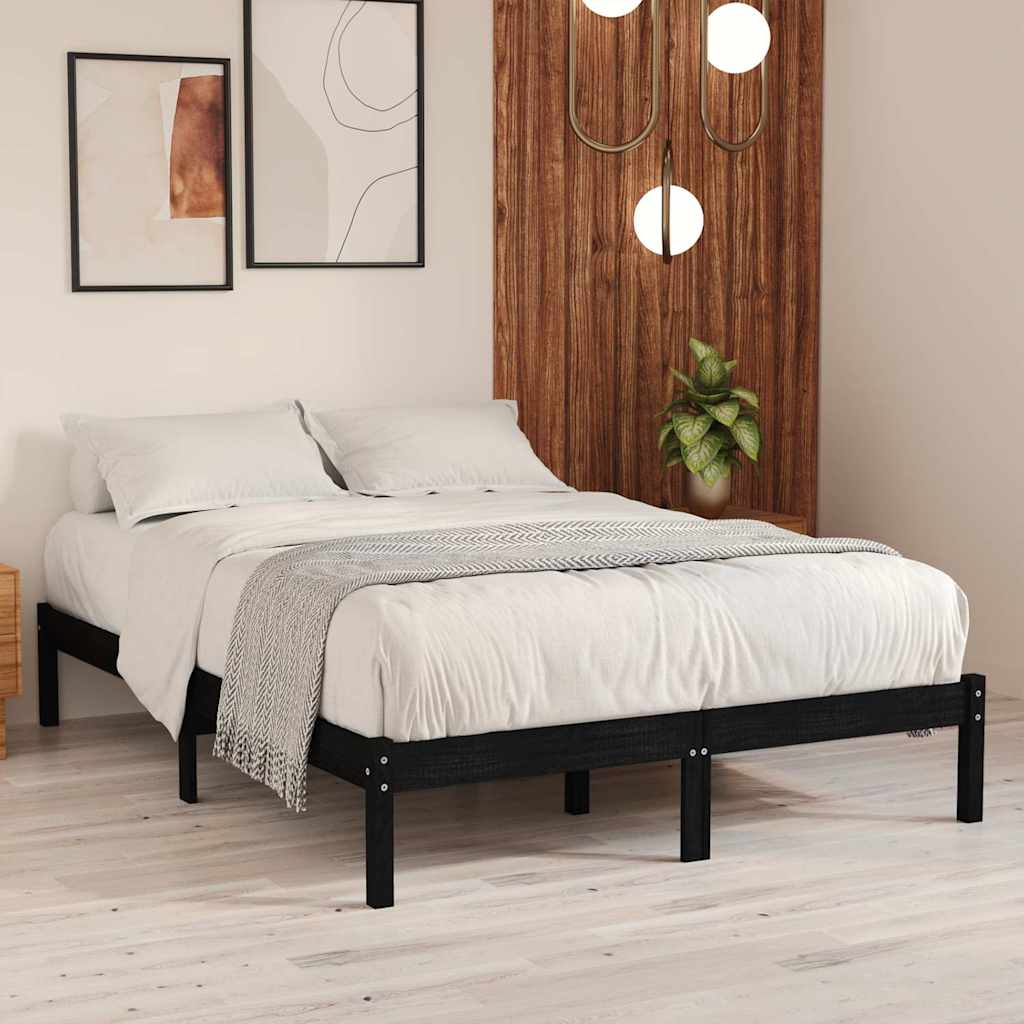 vidaXL Bed Frame without Mattress Black Solid Wood King Size 1