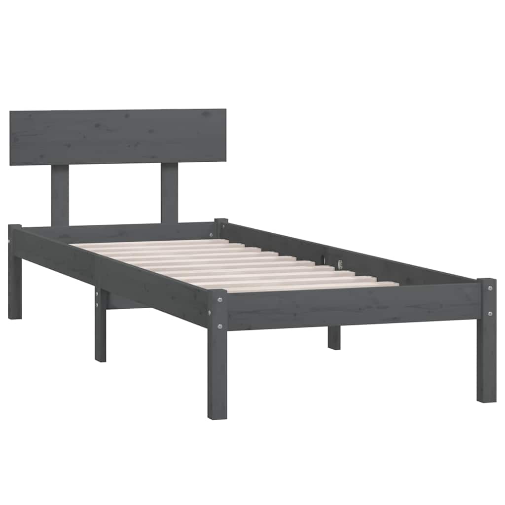 vidaXL Bed Frame | Grey | Solid pinewood | Single | Durable | Bed Frame 3