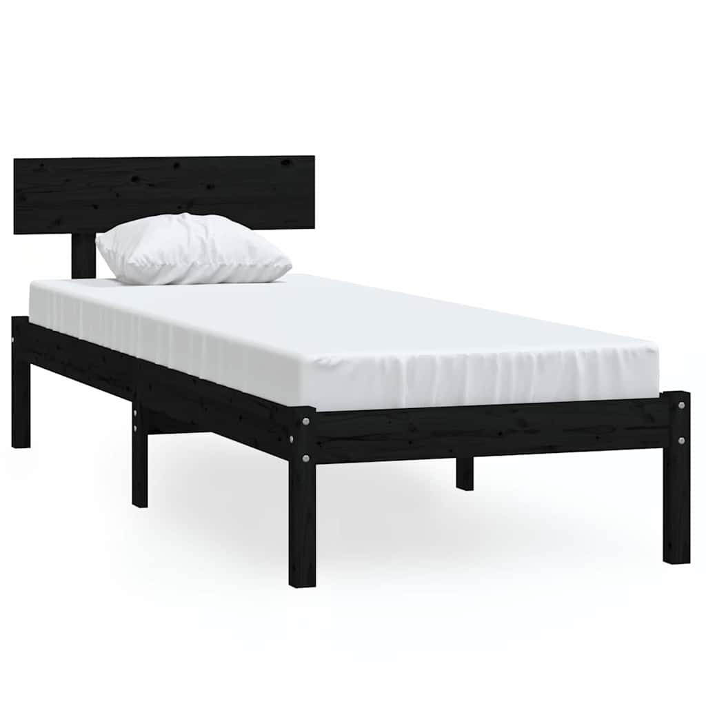 vidaXL Bed Frame without Mattress Black Solid Wood Pine Single 2