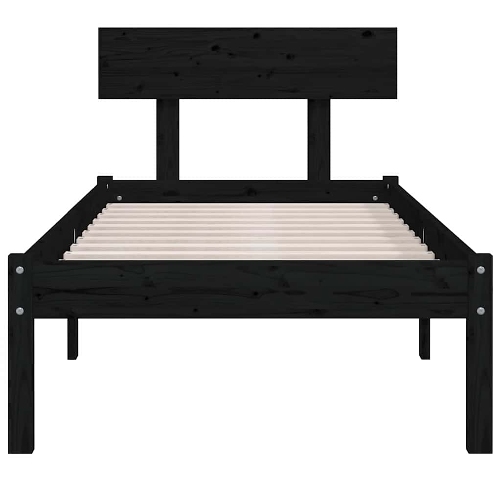 vidaXL Bed Frame without Mattress Black Solid Wood Pine Single 4