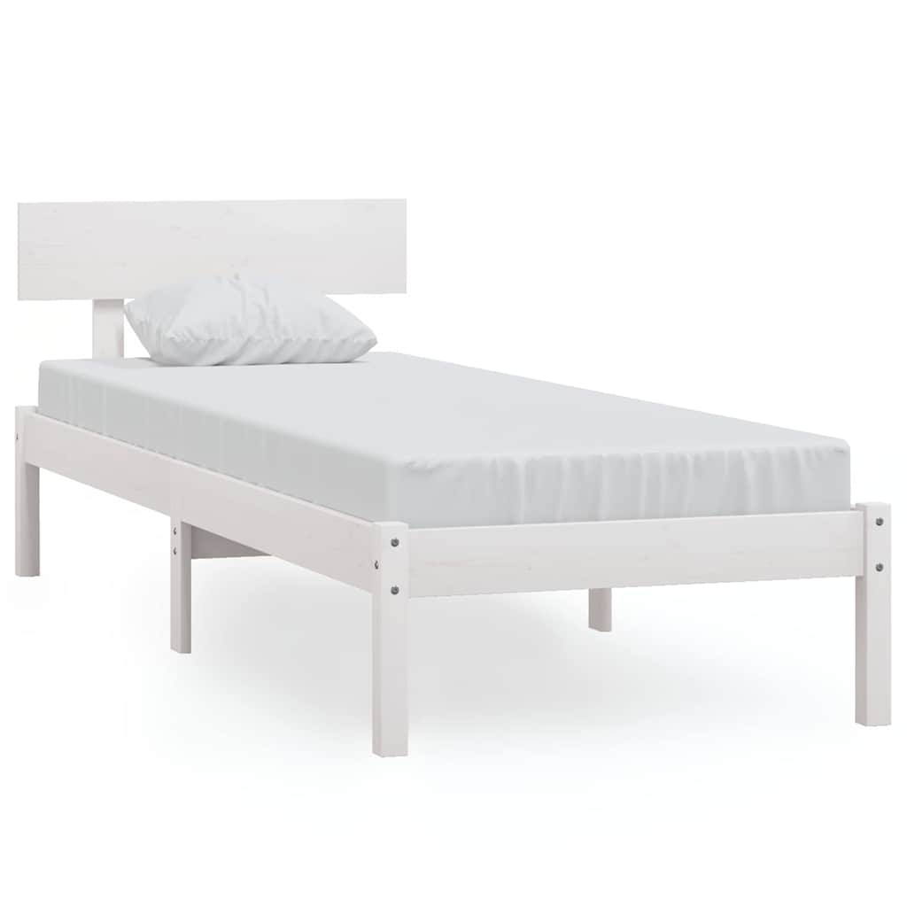 vidaXL Bed Frame without Mattress White Solid Wood 90x200 cm 2