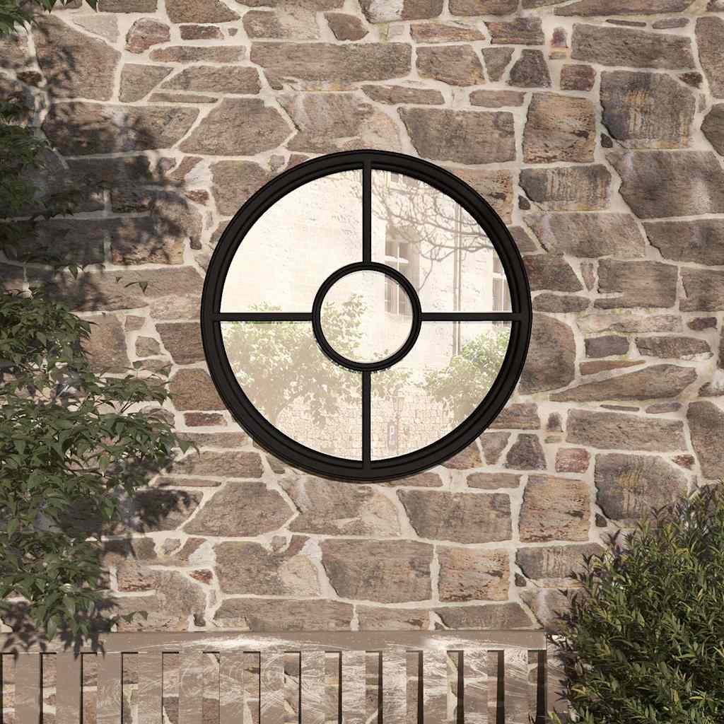 Garden Mirror Iron Round Outdoor Use Black