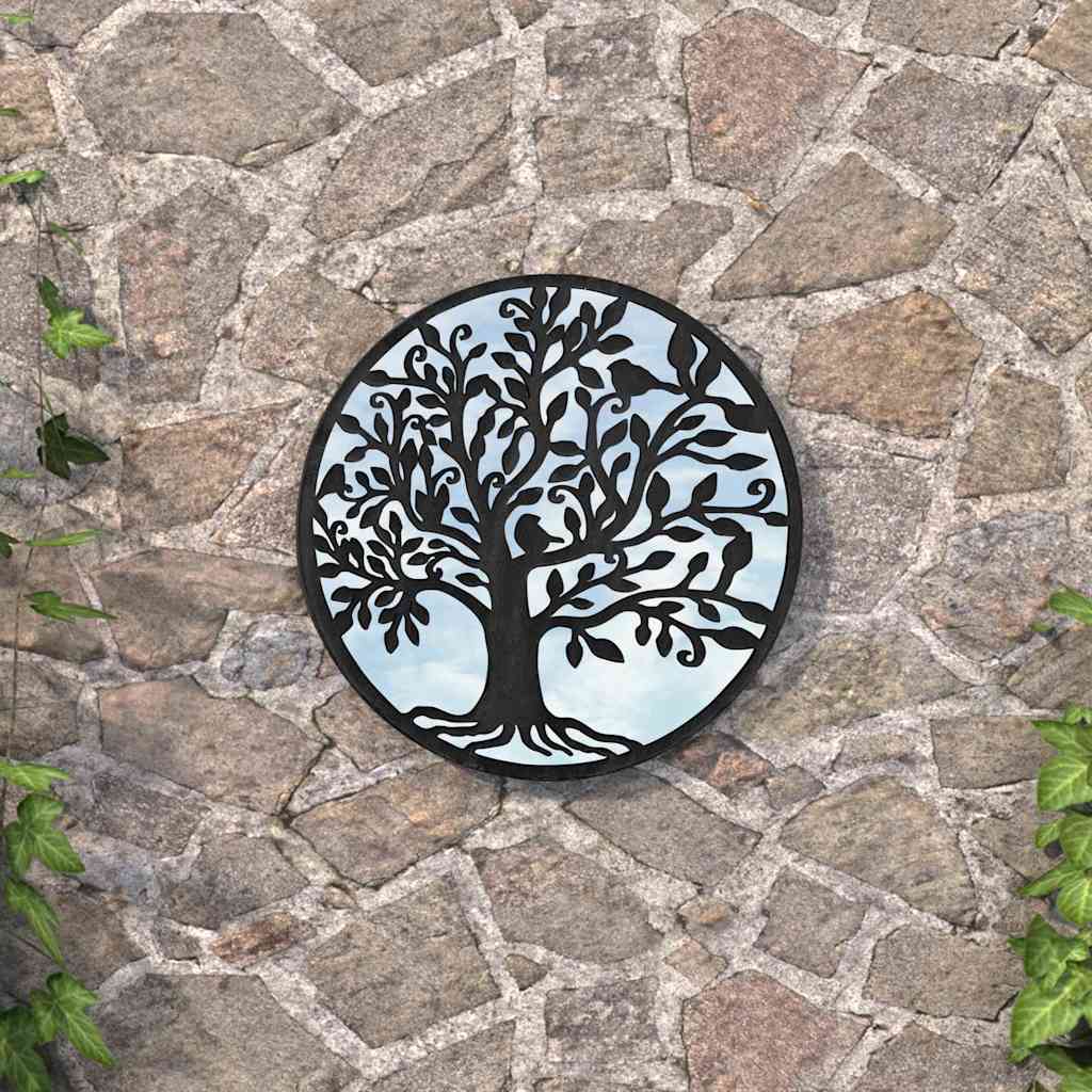 vidaXL Garden Mirror Black 40x2.5 cm Iron Round for Outdoor Use 1