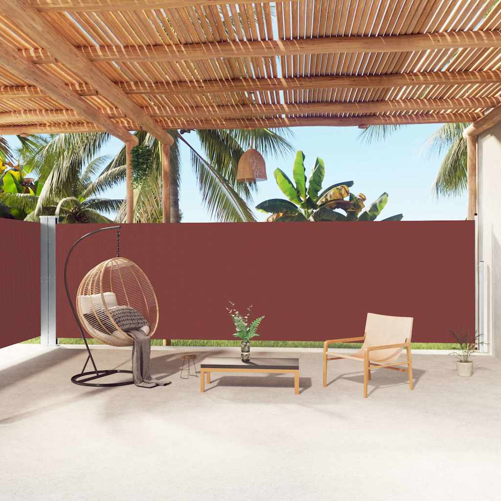 vidaXL Side Awning | Brown | Polyester with PU coating | Large | Retractable 1