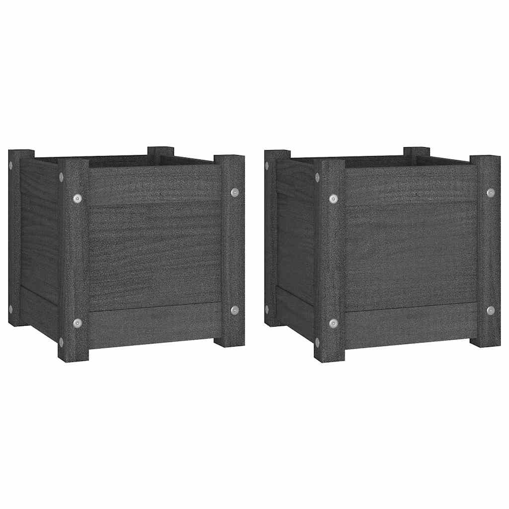 vidaXL Planter | Set of 2 | Grey | Solid Pinewood | 31 cm | Planters | Planter 2