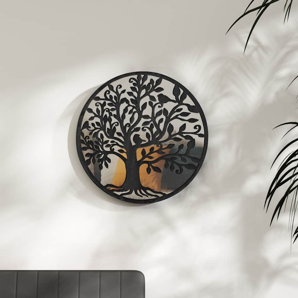 vidaXL Mirror | Black | Iron, Glass | 40 cm | Decorative Inlays | Mirror | Round 1