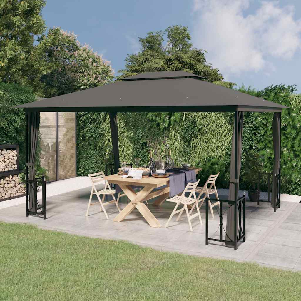 Gazebo with Sidewalls&Double Roofs Anthracite 3 x 4 m