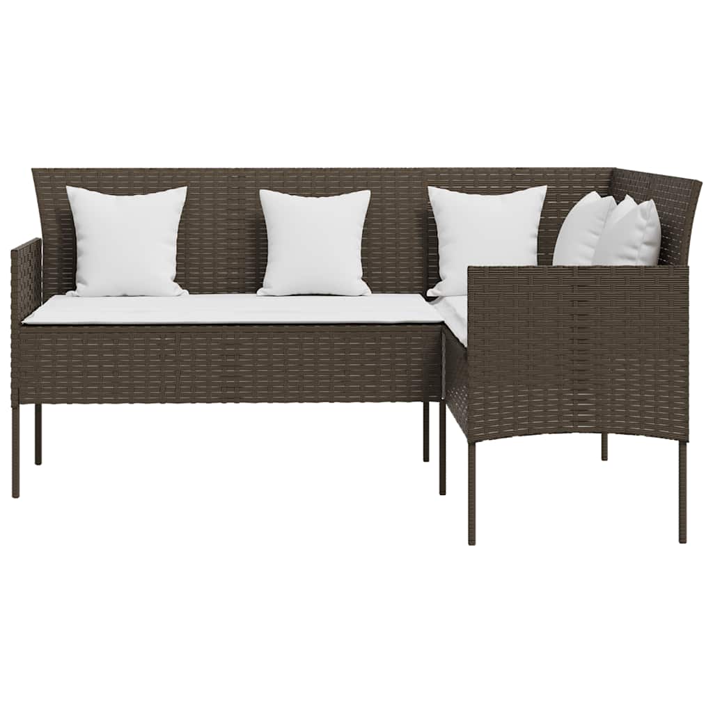 vidaXL L-shaped Couch Sofa with Cushions Poly Rattan Brown 3
