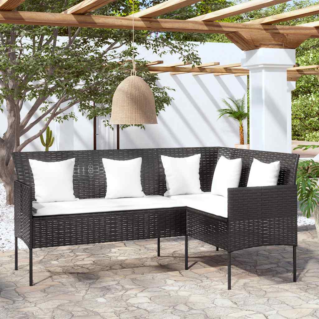 vidaXL L-shaped Couch Sofa with Cushions Poly Rattan Black 1