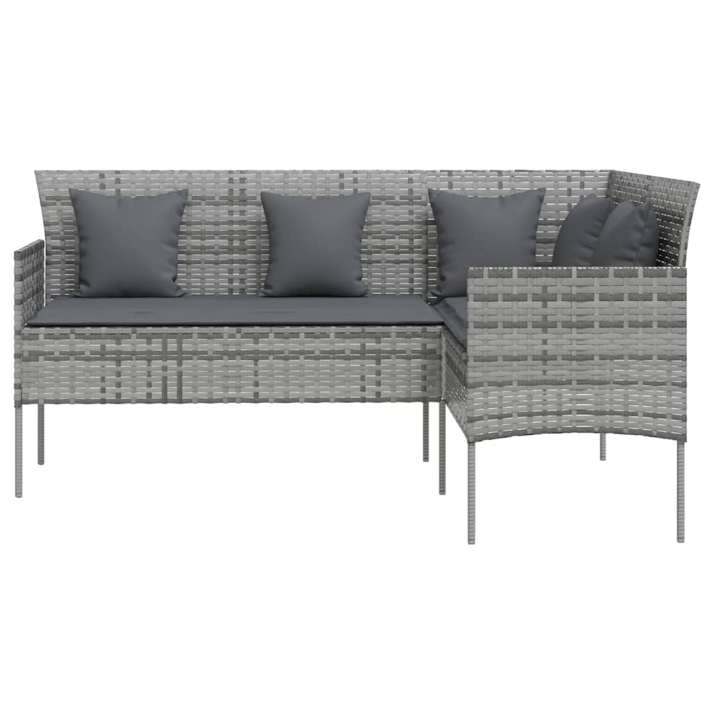 vidaXL L-shaped Couch Sofa with Cushions Poly Rattan Grey 3