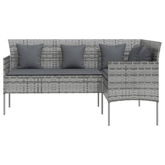 vidaXL L-shaped Couch Sofa with Cushions Poly Rattan Grey 3