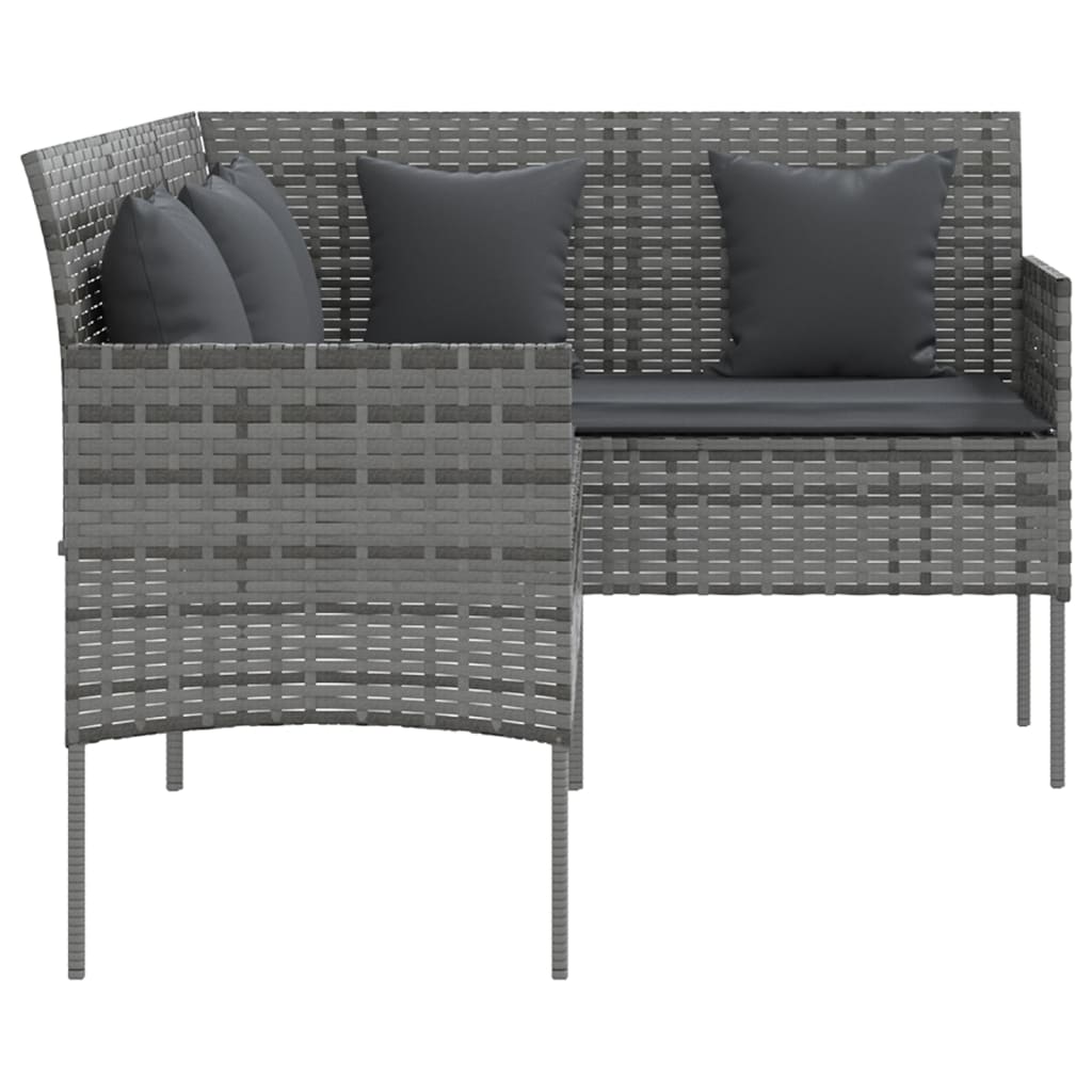 vidaXL L-shaped Couch Sofa with Cushions Poly Rattan Grey 4