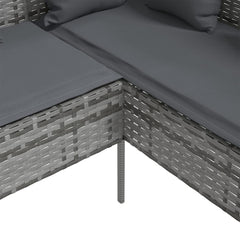 vidaXL L-shaped Couch Sofa with Cushions Poly Rattan Grey 6