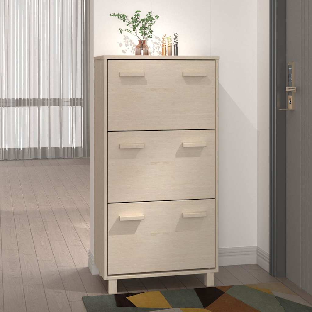 vidaXL Shoe Cabinet | Honey Brown | Solid pinewood, MDF, plastic | Medium 1