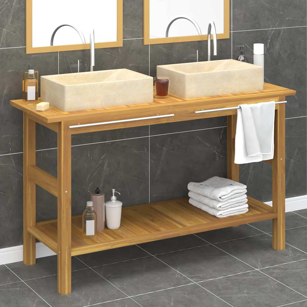 Bathroom Vanity Cabinet with Marble Sinks Solid Wood Teak Cream