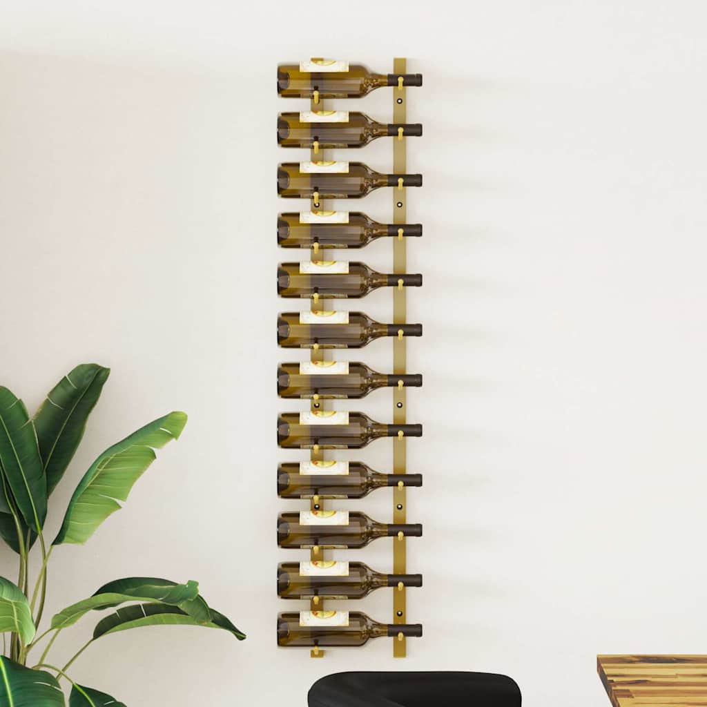 vidaXL Wall Mounted Wine Rack for 12 Bottles Gold Iron 1