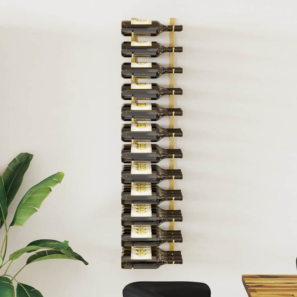 Wall Mounted Wine Rack for Bottles Iron in Gold