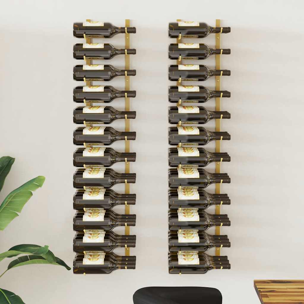 vidaXL Wall Mounted Wine Rack for 36 Bottles 2 pcs Gold Iron 1